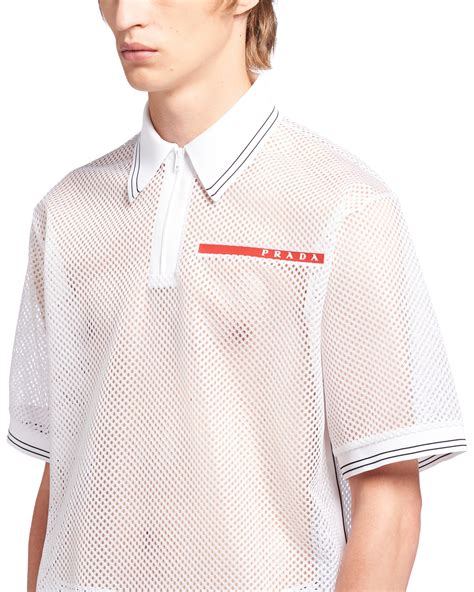 White Oversized mesh polo shirt 